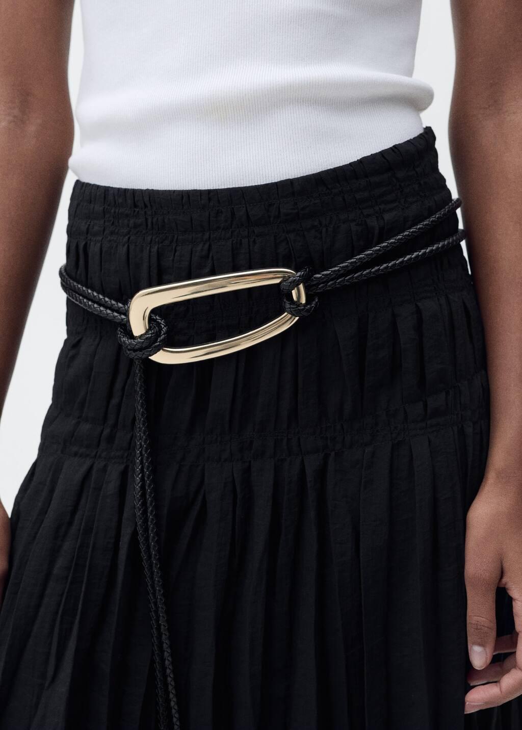 Black Gathered Midi-Skirt, , large image number 1