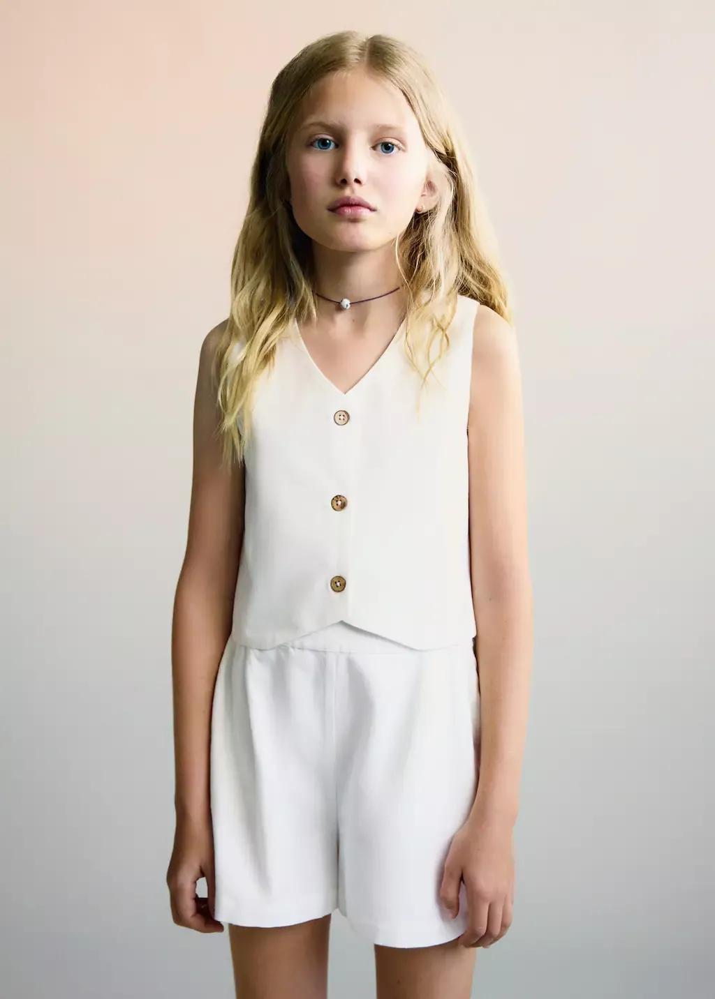 White Elastic Waist Shorts, Kids Girl, , medium