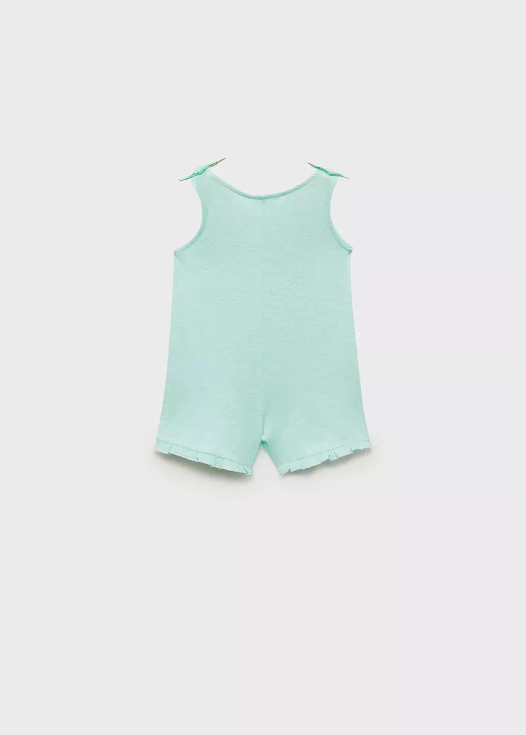 Turquoise Short Jumpsuit With Bow Detail, Baby Girl, , large image number 0