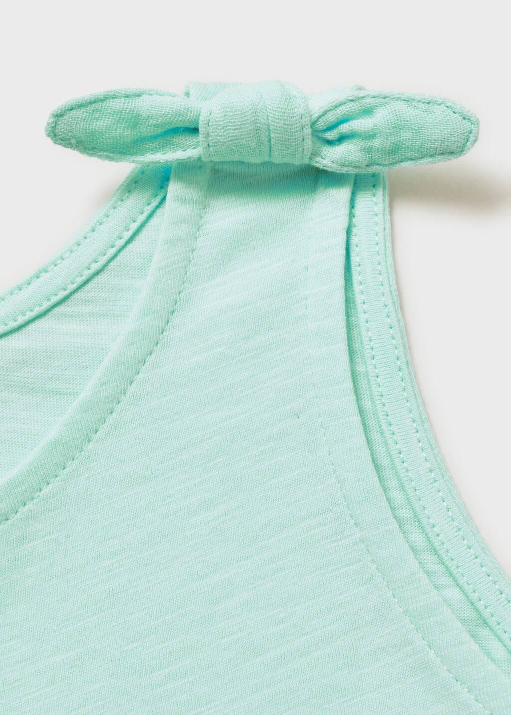 Turquoise Short Jumpsuit With Bow Detail, Baby Girl, , large image number 1