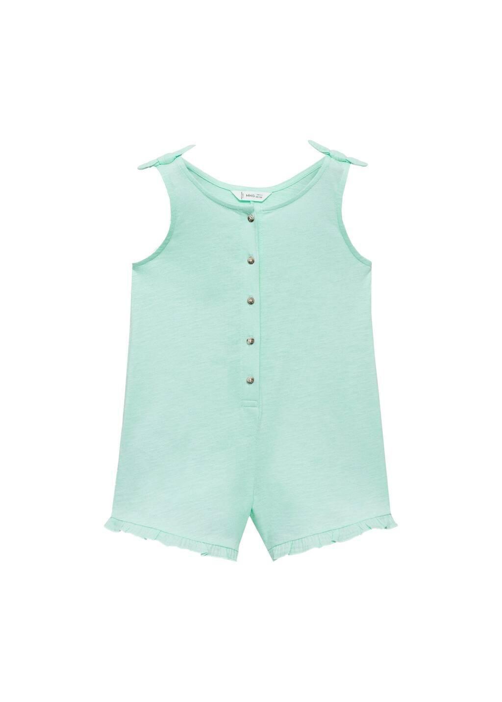 Turquoise Short Jumpsuit With Bow Detail, Baby Girl, , large image number 2