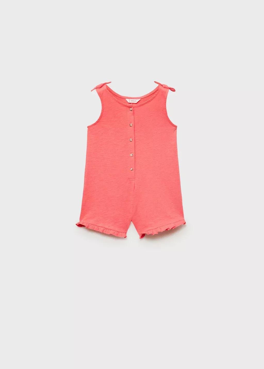 Red Short Jumpsuit With Bow Detail, Baby Girl, , large image number 0