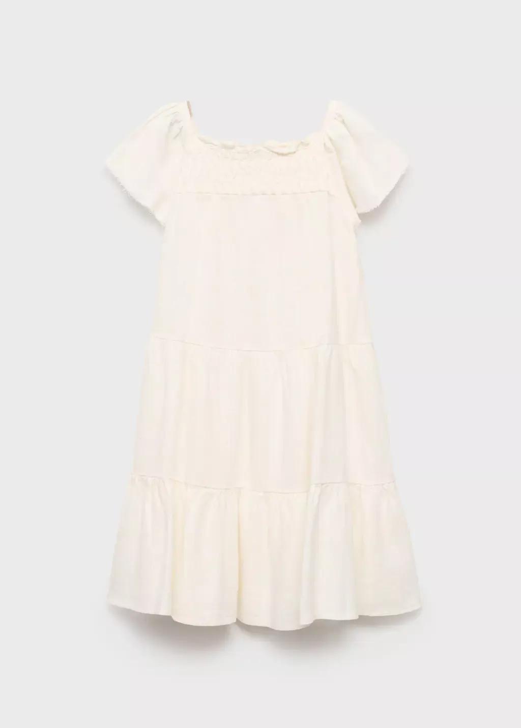 White Ruffled Linen Dress, Kids Girl, , medium