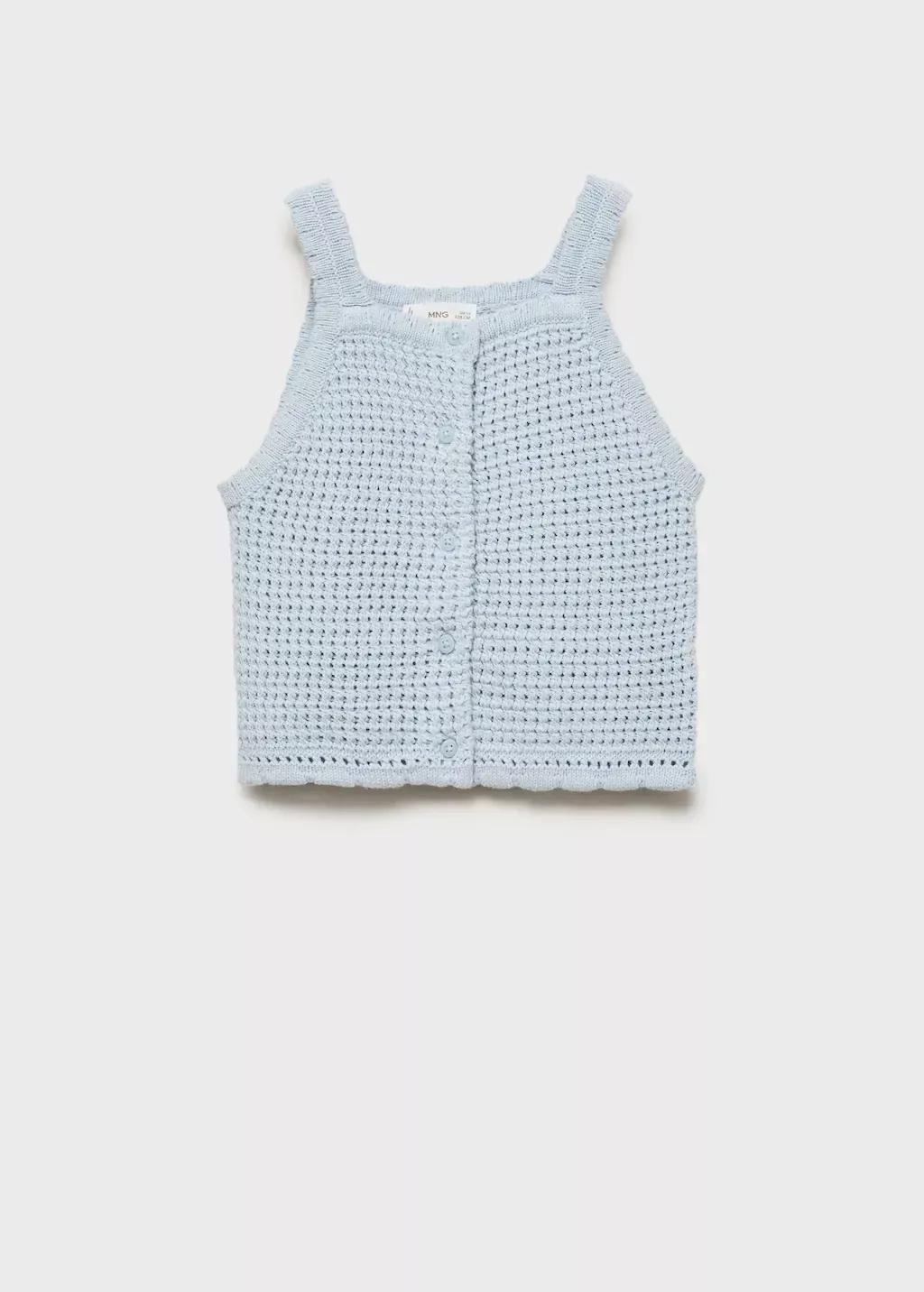Blue Lt Pastel Buttoned Knit Top, Kids Girl, , large image number 0