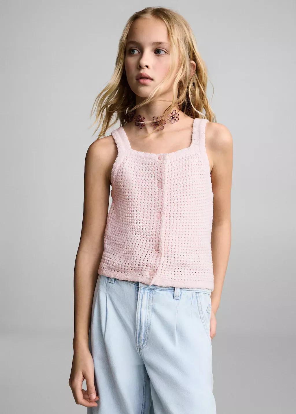 Pink Lt Pastel Buttoned Knit Top, Kids Girl, , large image number 0