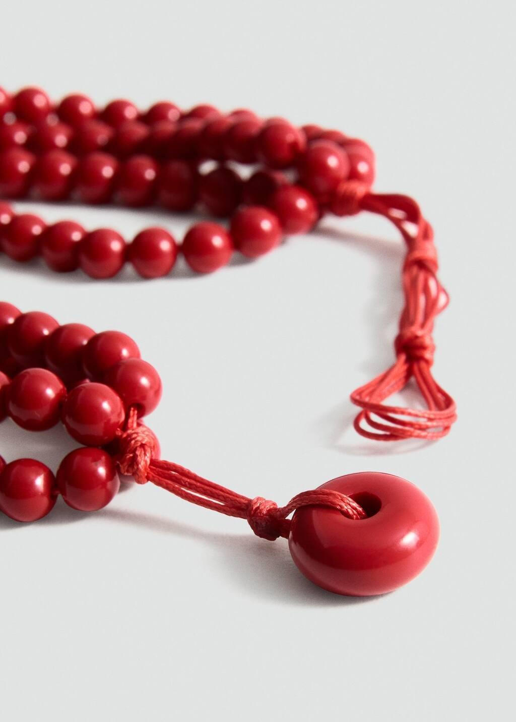 Red Ball Necklace With Flower Detail, , medium
