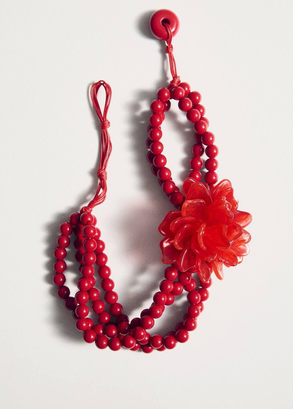 Red Ball Necklace With Flower Detail, 0201_70, large image number 1