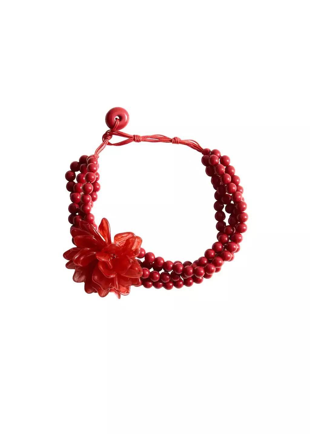 Red Ball Necklace With Flower Detail, 0201_70, large image number 2