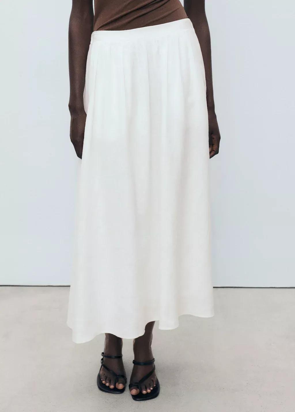 WHITE Flared linen skirt, , large image number 0