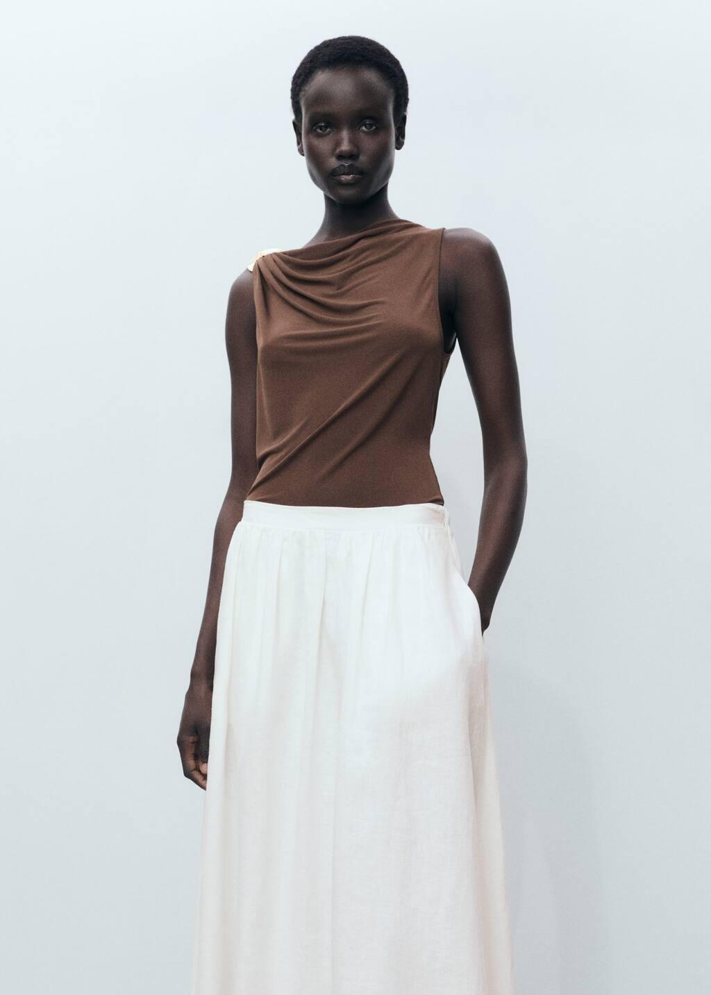WHITE Flared linen skirt, , large image number 1
