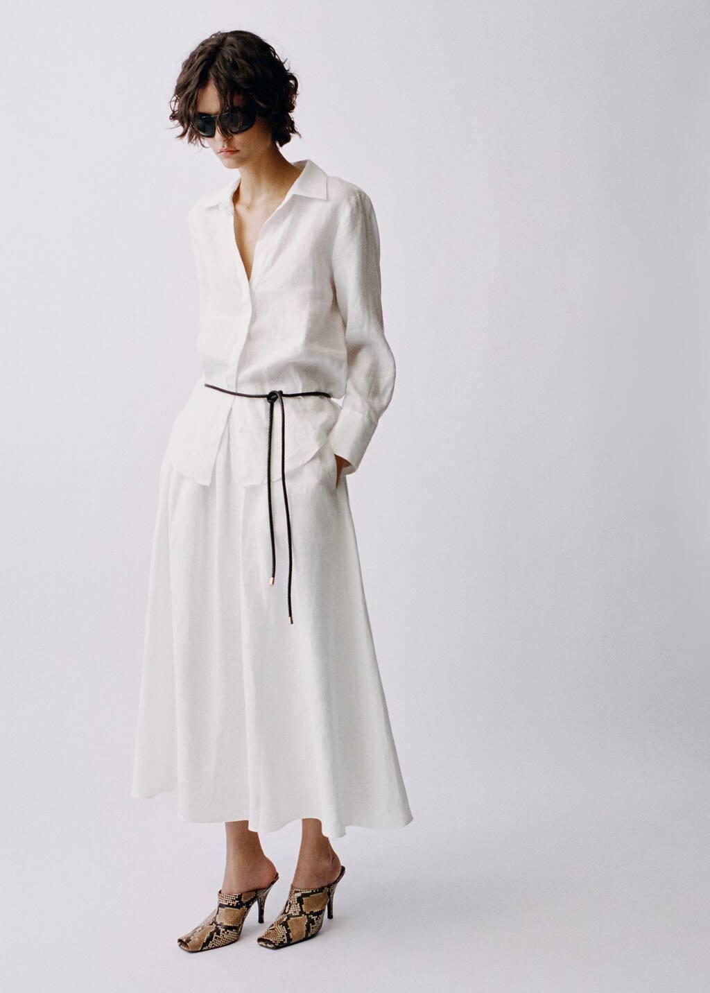 WHITE Flared linen skirt, , large image number 4