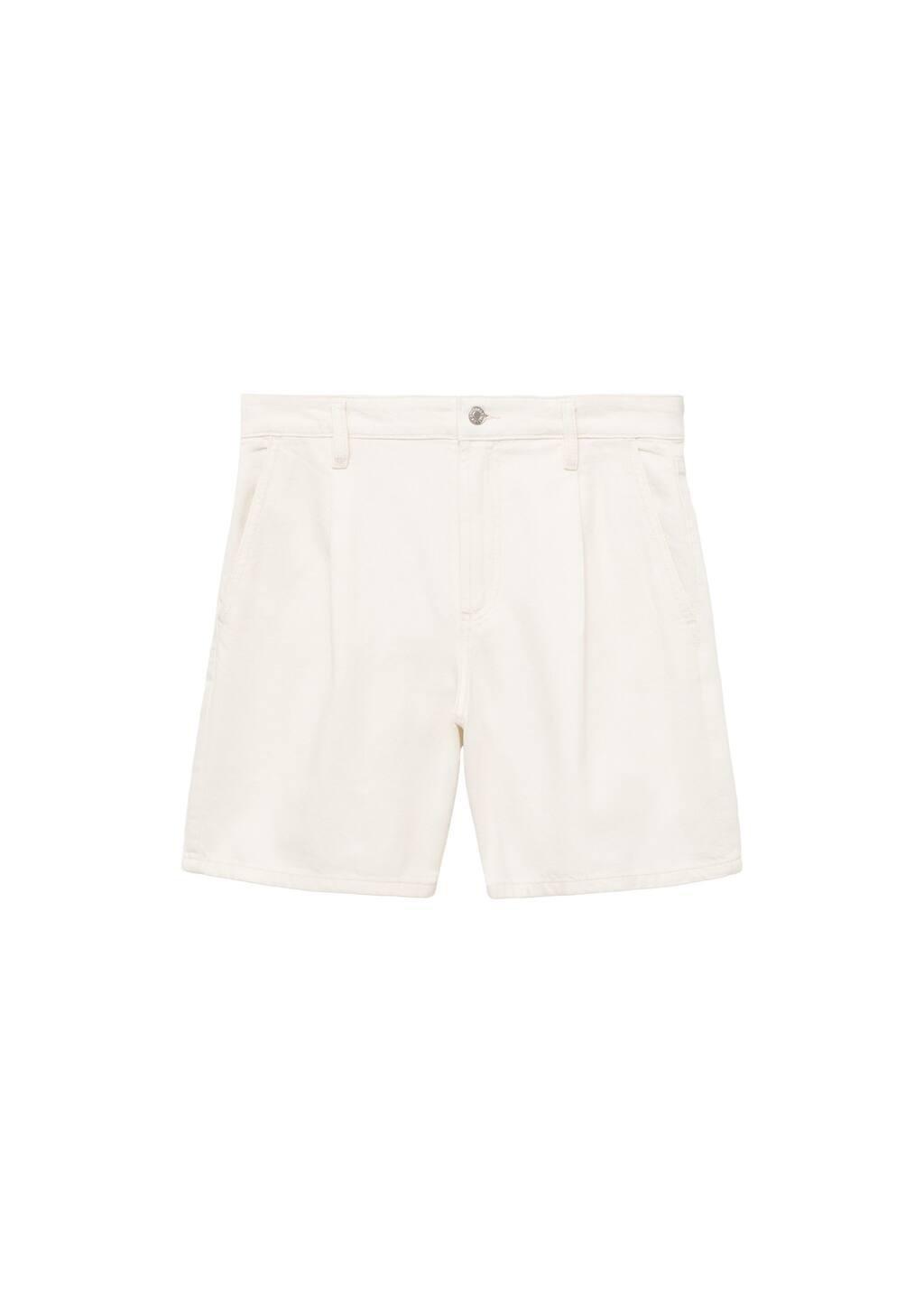 NATURAL WHITE Mid-rise denim bermuda shorts with pleats, , large image number 3