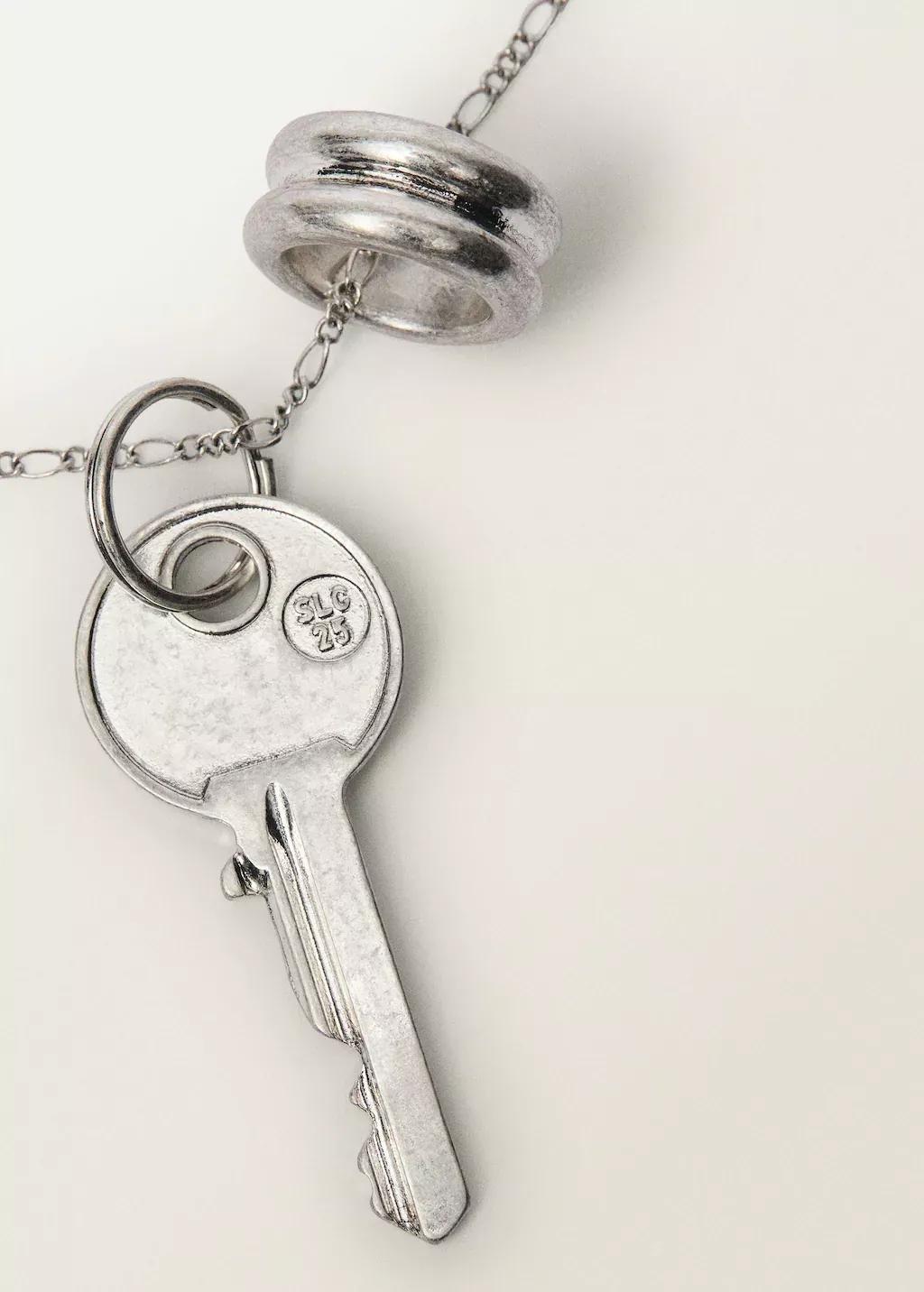 Silver Key Ring Pendant Necklace, 0201_PL, large image number 0