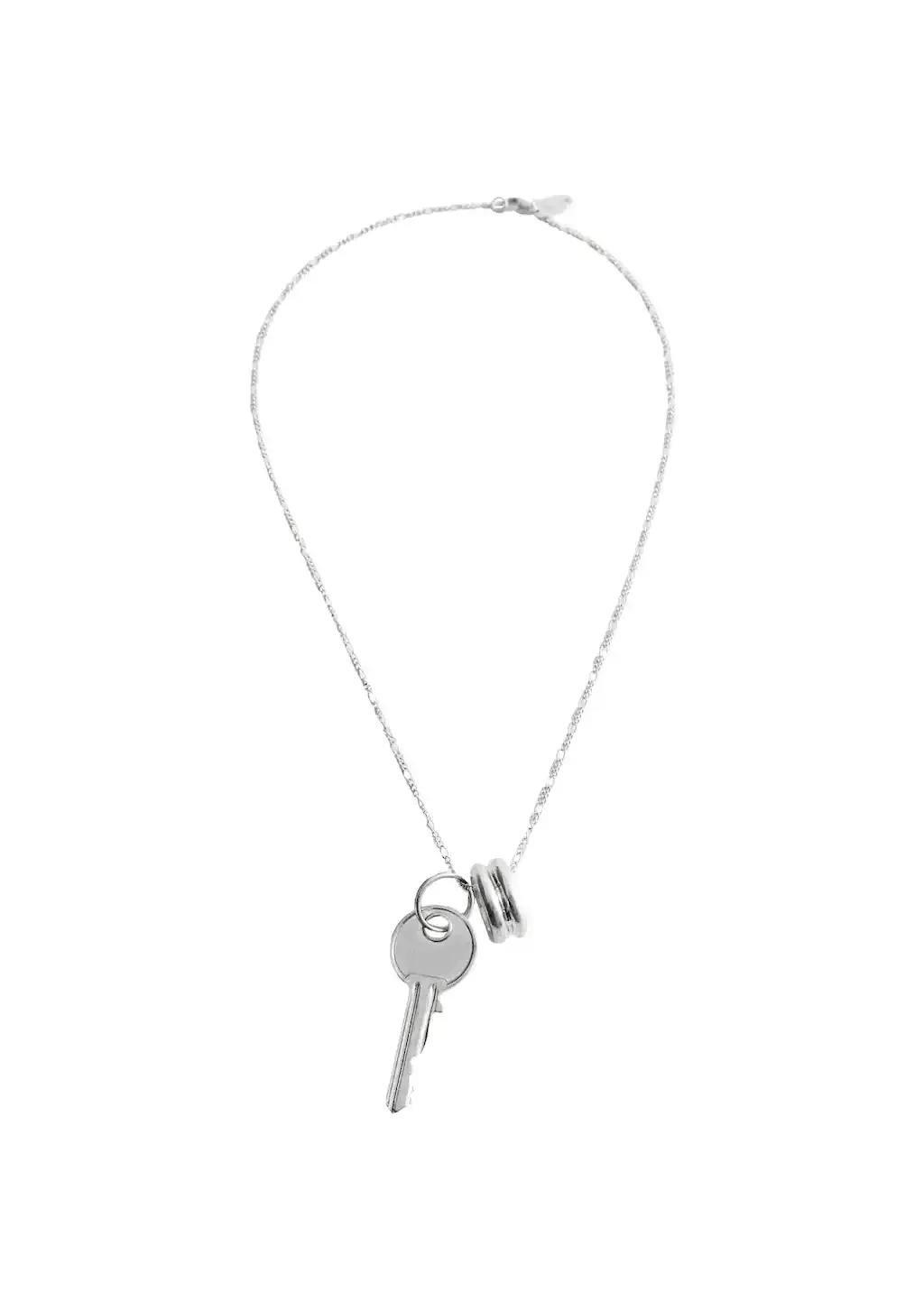 Silver Key Ring Pendant Necklace, 0201_PL, large image number 2
