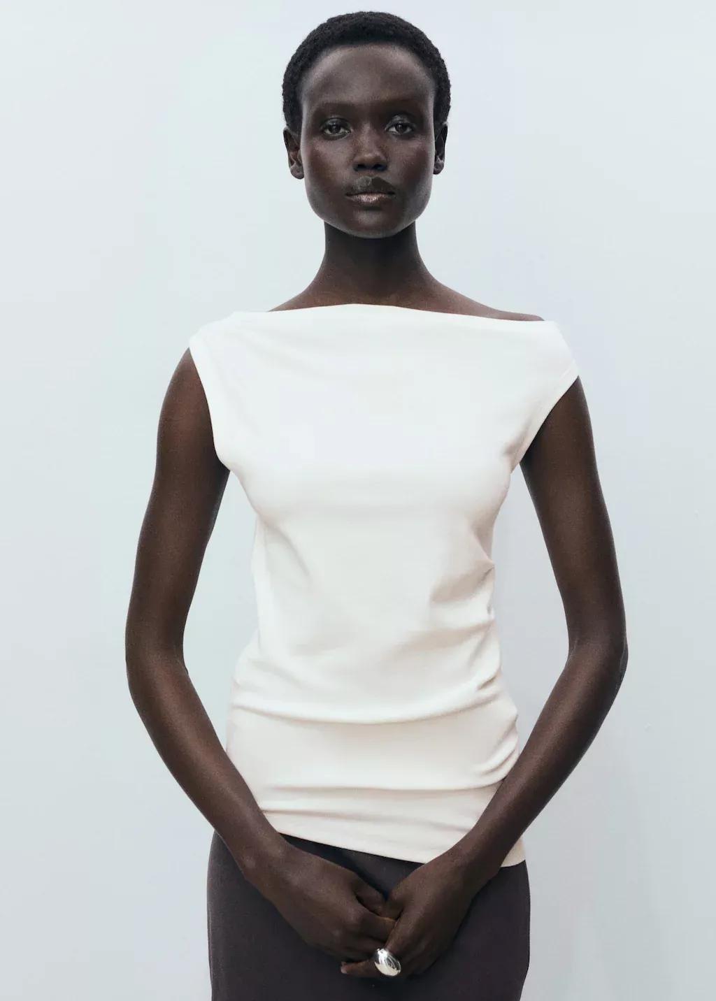 Beige Asymmetrical Modal Top, , large image number 0