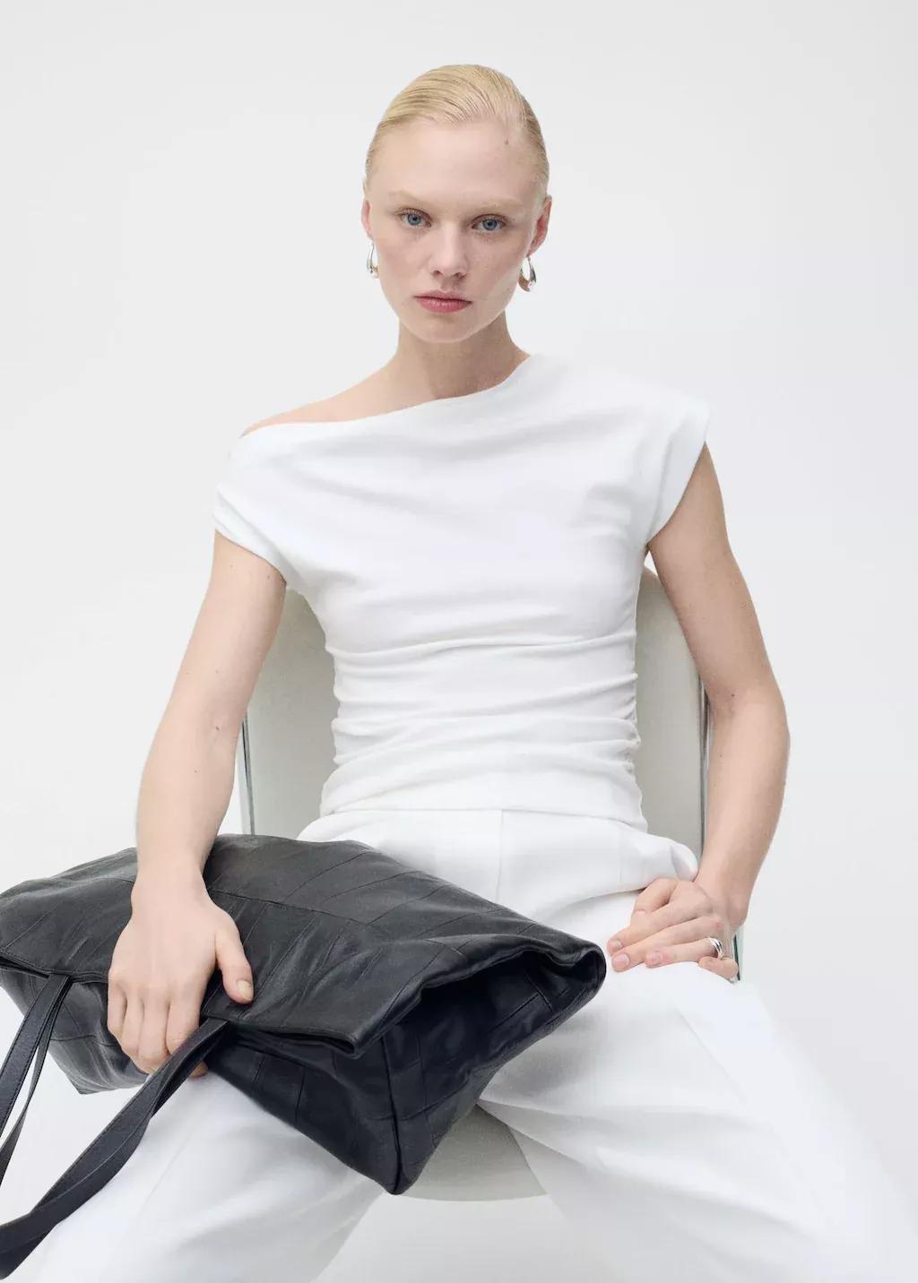 White Asymmetrical Draped Top, , large image number 2