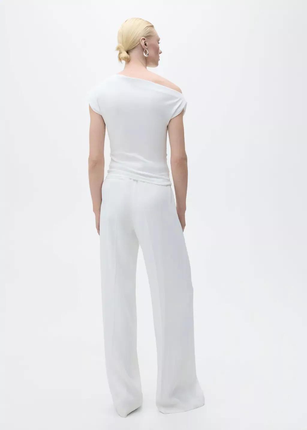 White Asymmetrical Draped Top, , large image number 5