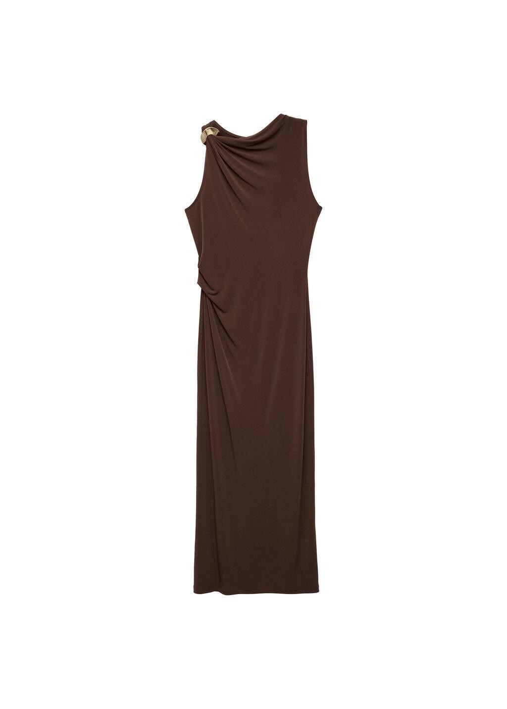 Brown Draped Dress With Metallic Detail, , large image number 3