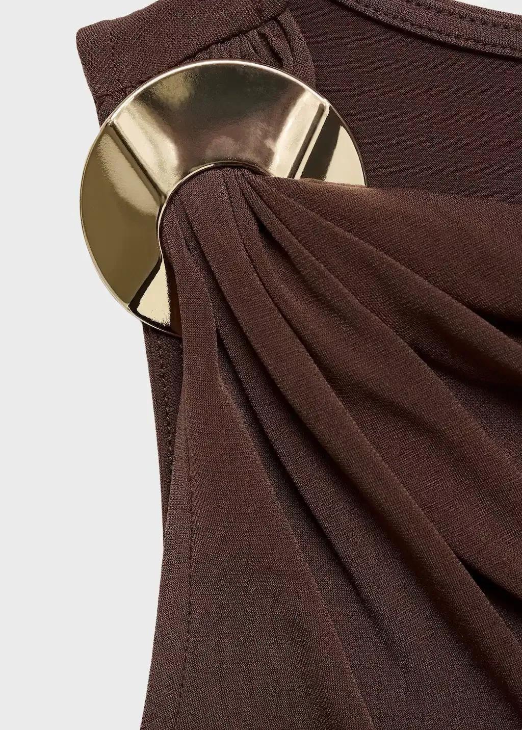 Brown Draped Dress With Metallic Detail, , large image number 4