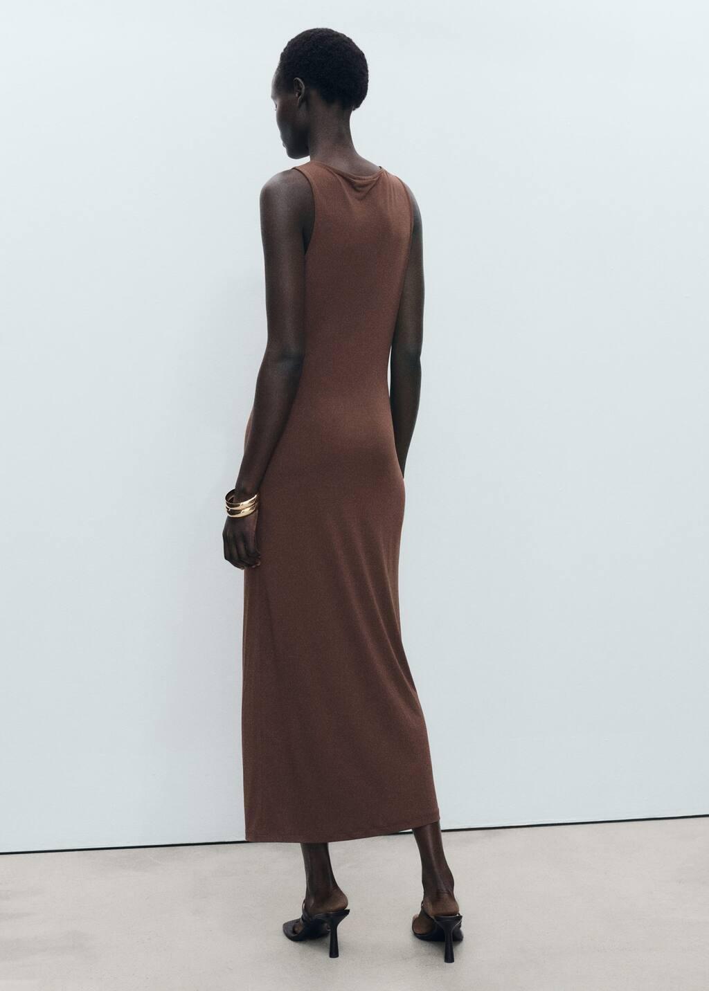 Brown Draped Dress With Metallic Detail, , large image number 6