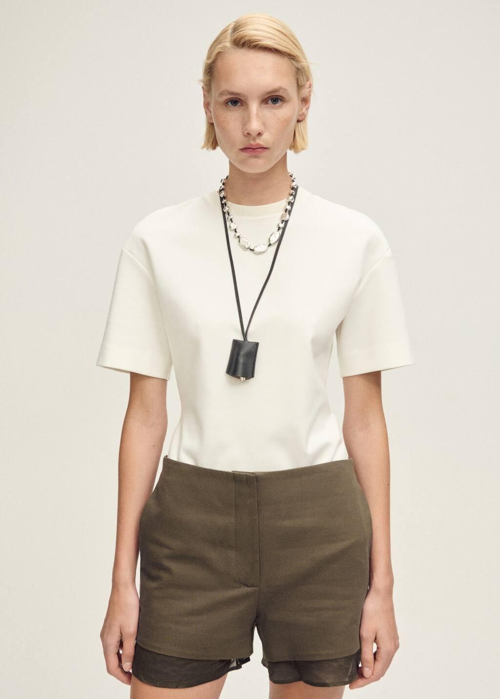 LIGHT BEIGE Combined linen-blend shorts, , large image number 1