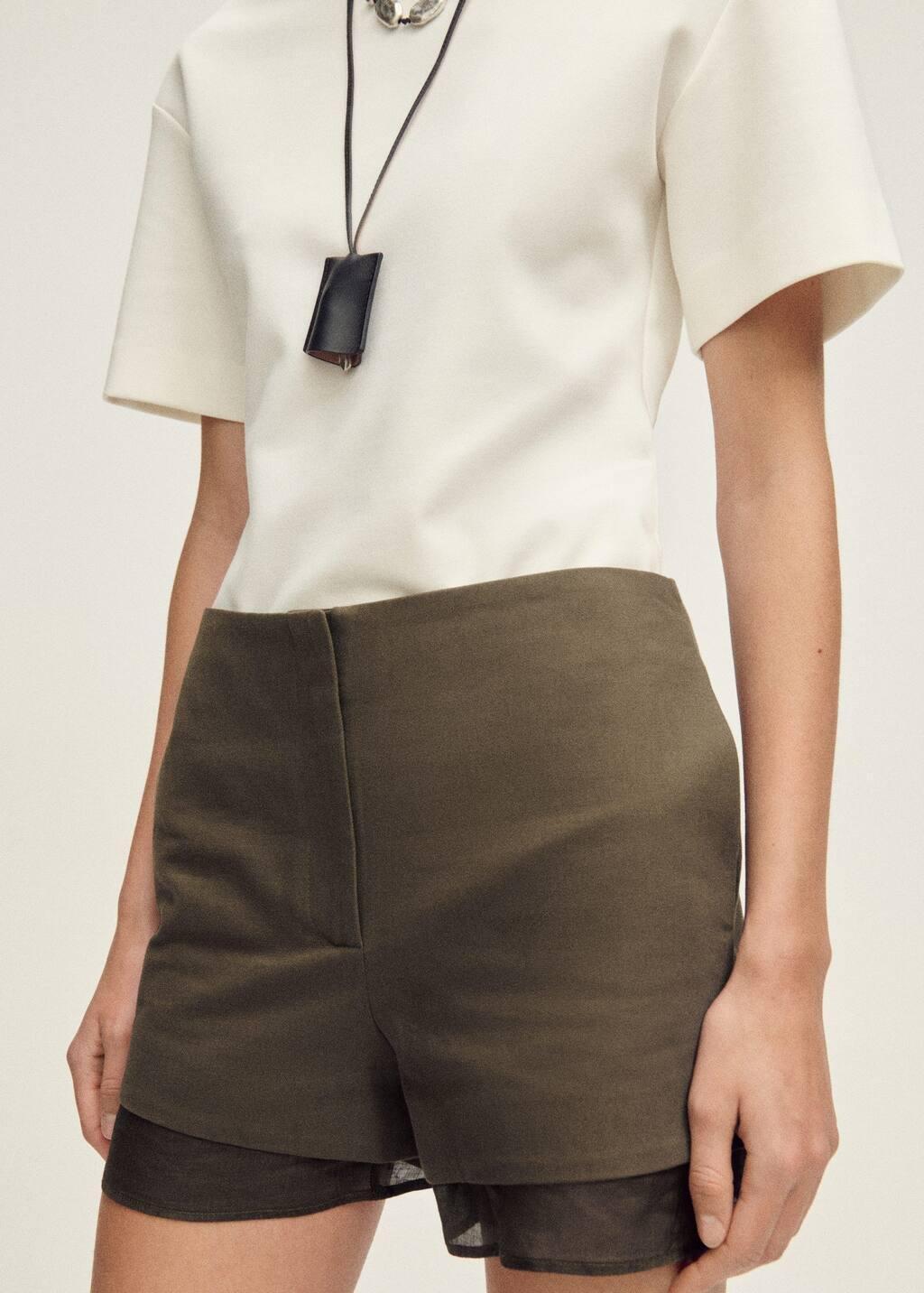 LIGHT BEIGE Combined linen-blend shorts, , large image number 3