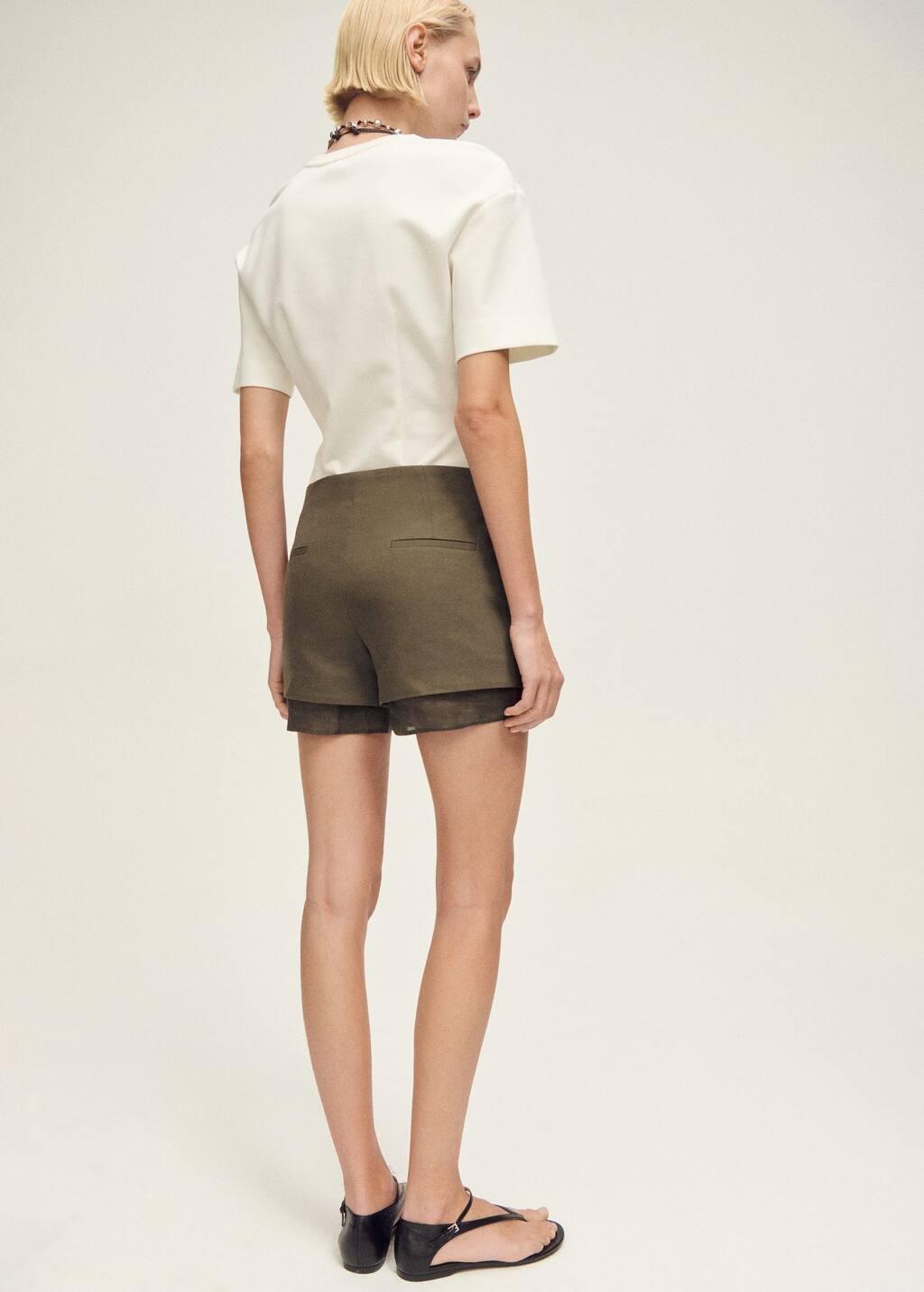 LIGHT BEIGE Combined linen-blend shorts, , large image number 5