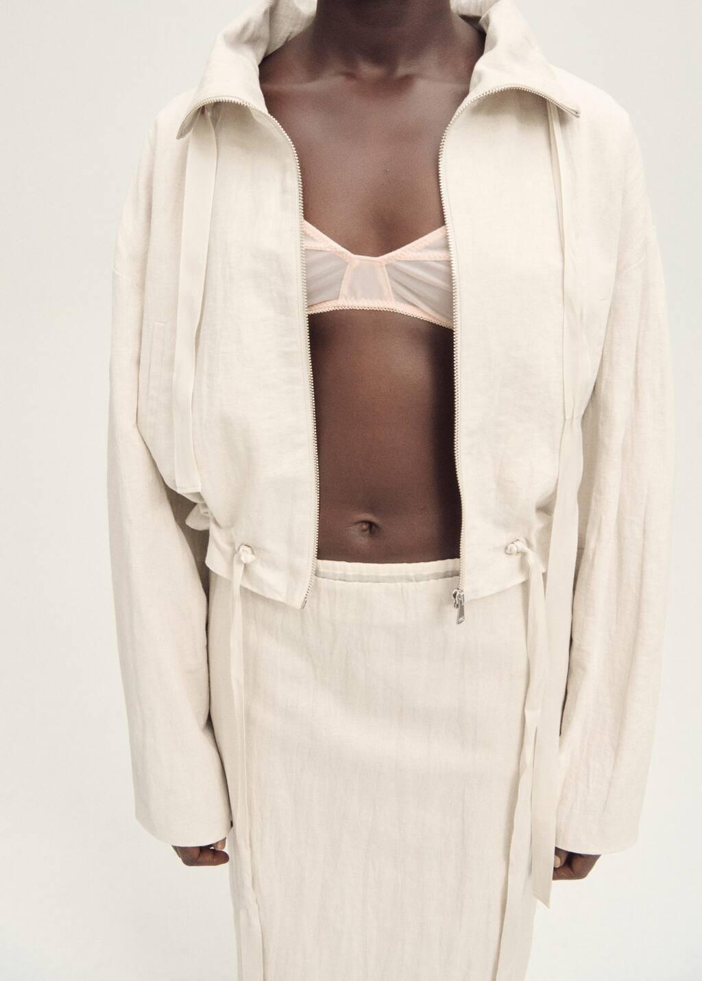 Grey Lt Pastel Linen-Blend Cropped Jacket, , medium