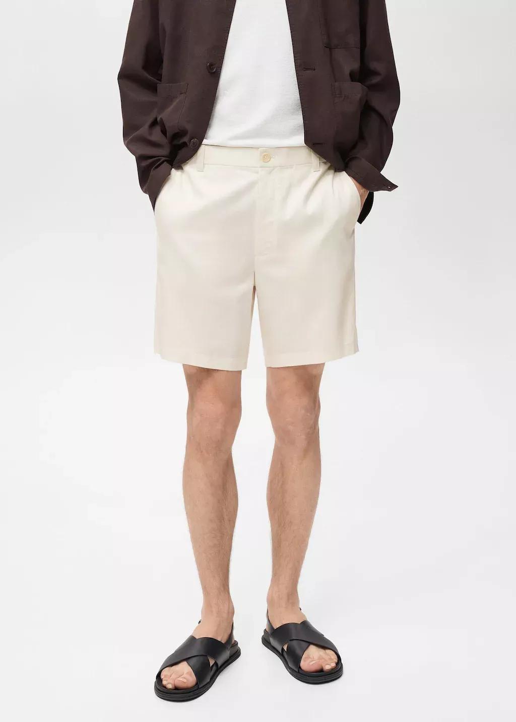Beige Slim-Fit Fluid Bermuda Shorts, , large image number 0