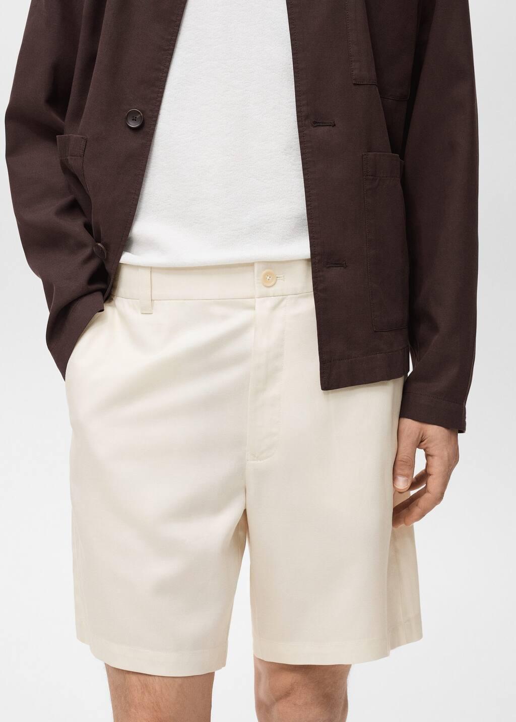 Beige Slim-Fit Fluid Bermuda Shorts, , large image number 1
