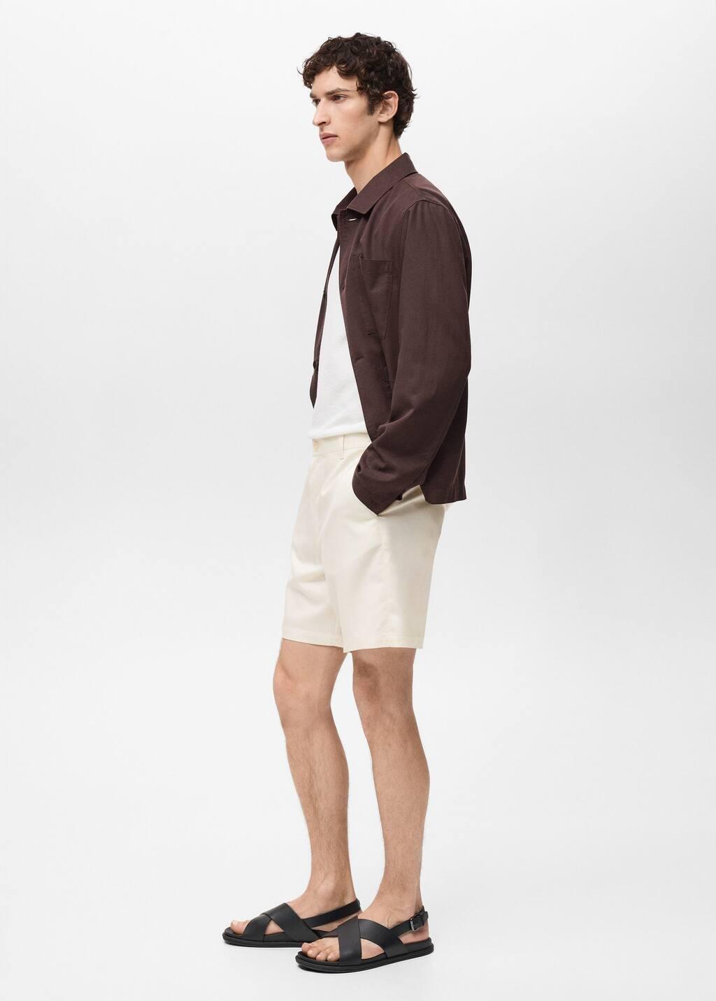 Beige Slim-Fit Fluid Bermuda Shorts, , large image number 2