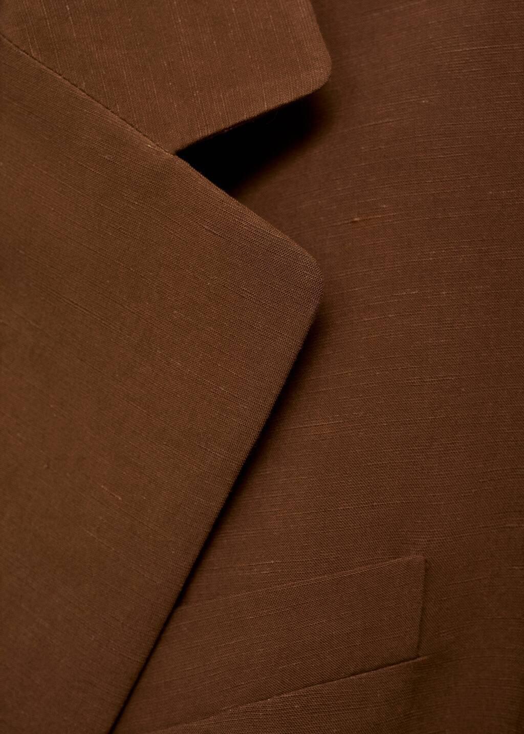 Brown Linen-Blend Suit Jacket With Belt, , large image number 4