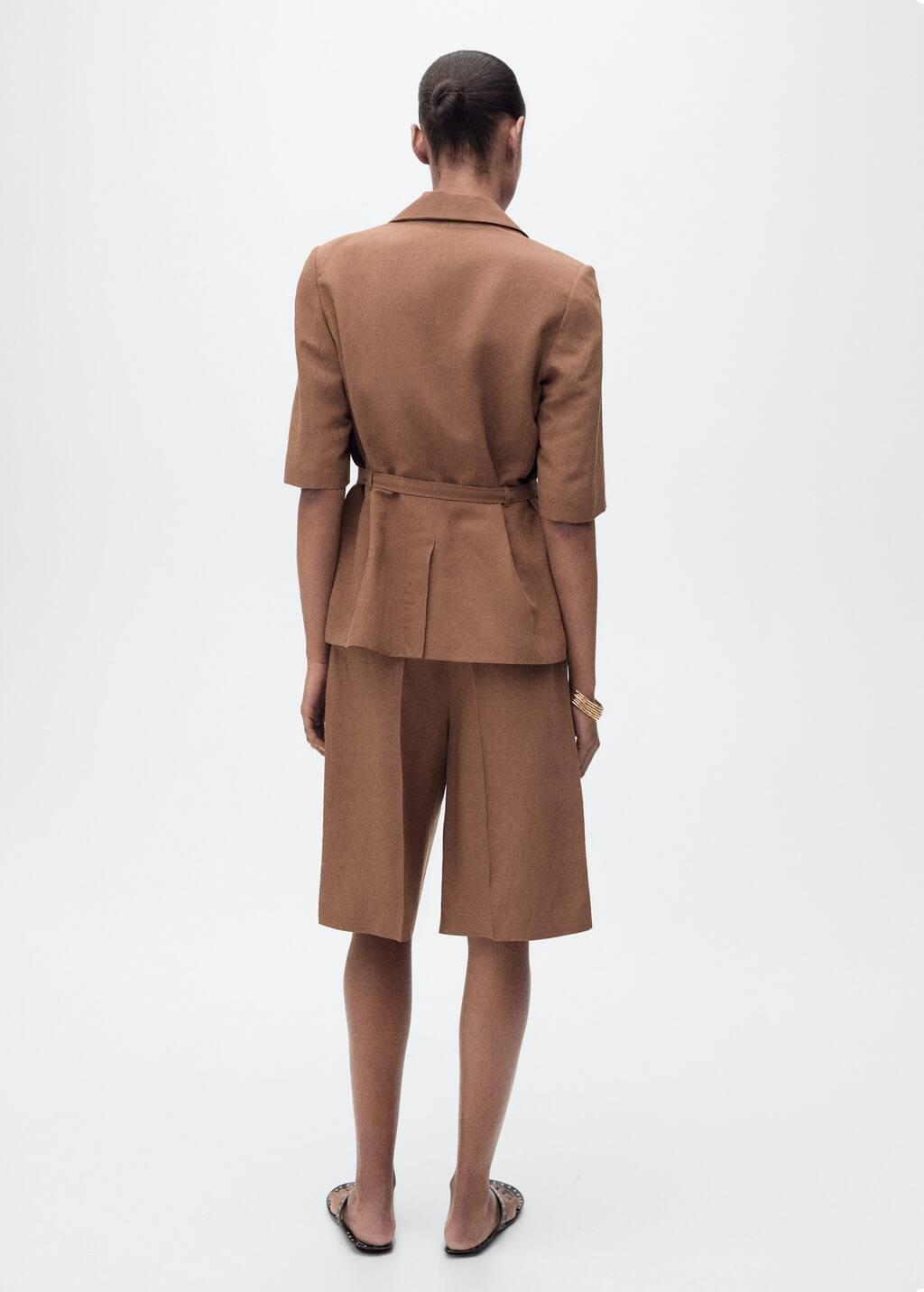 Brown Linen-Blend Suit Jacket With Belt, , large image number 6
