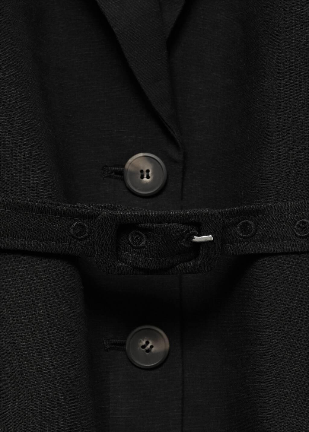 Black Linen-Blend Suit Jacket With Belt, , large image number 3