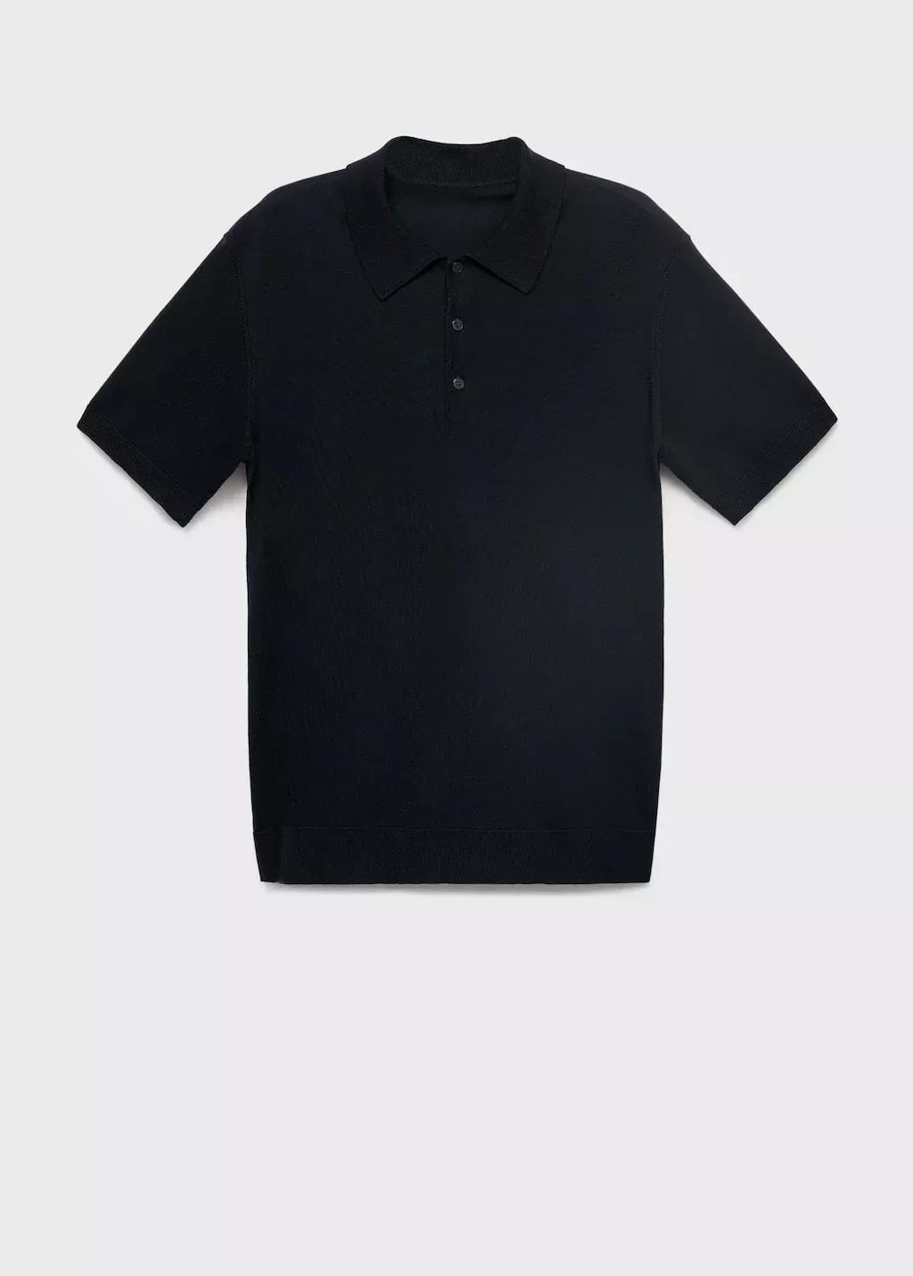 Navy Fine-Knit Lyocell Polo Shirt, , large image number 0