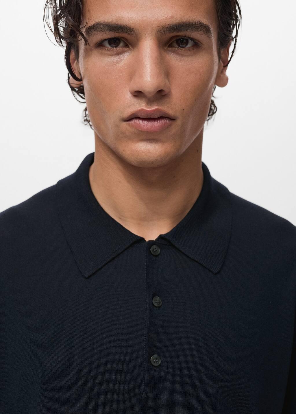 Navy Fine-Knit Lyocell Polo Shirt, , large image number 2