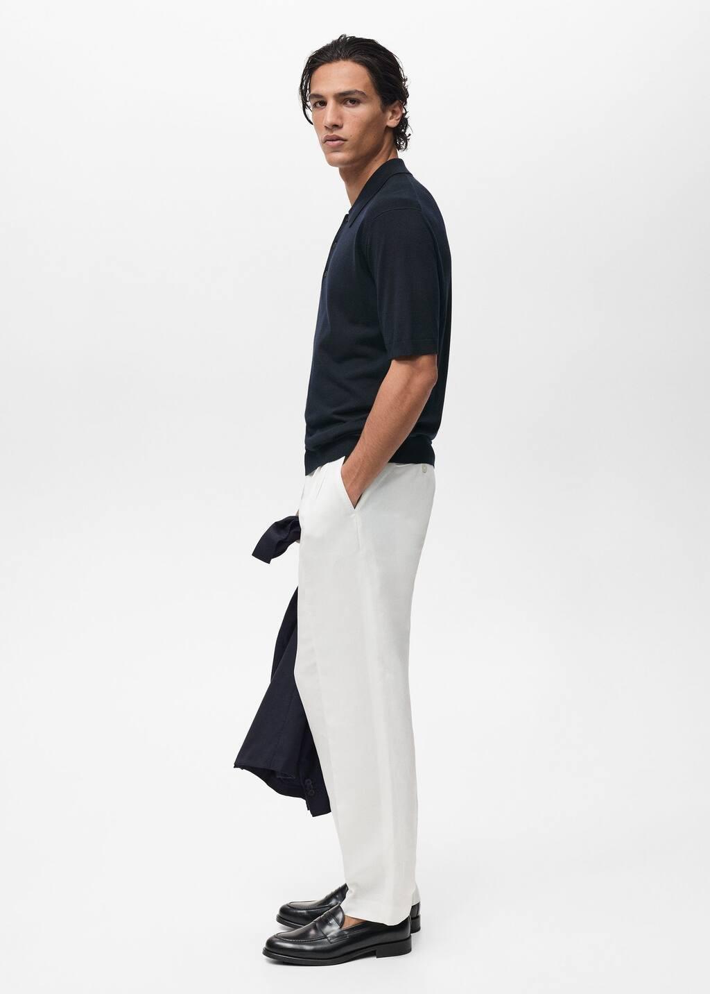 Navy Fine-Knit Lyocell Polo Shirt, , large image number 3
