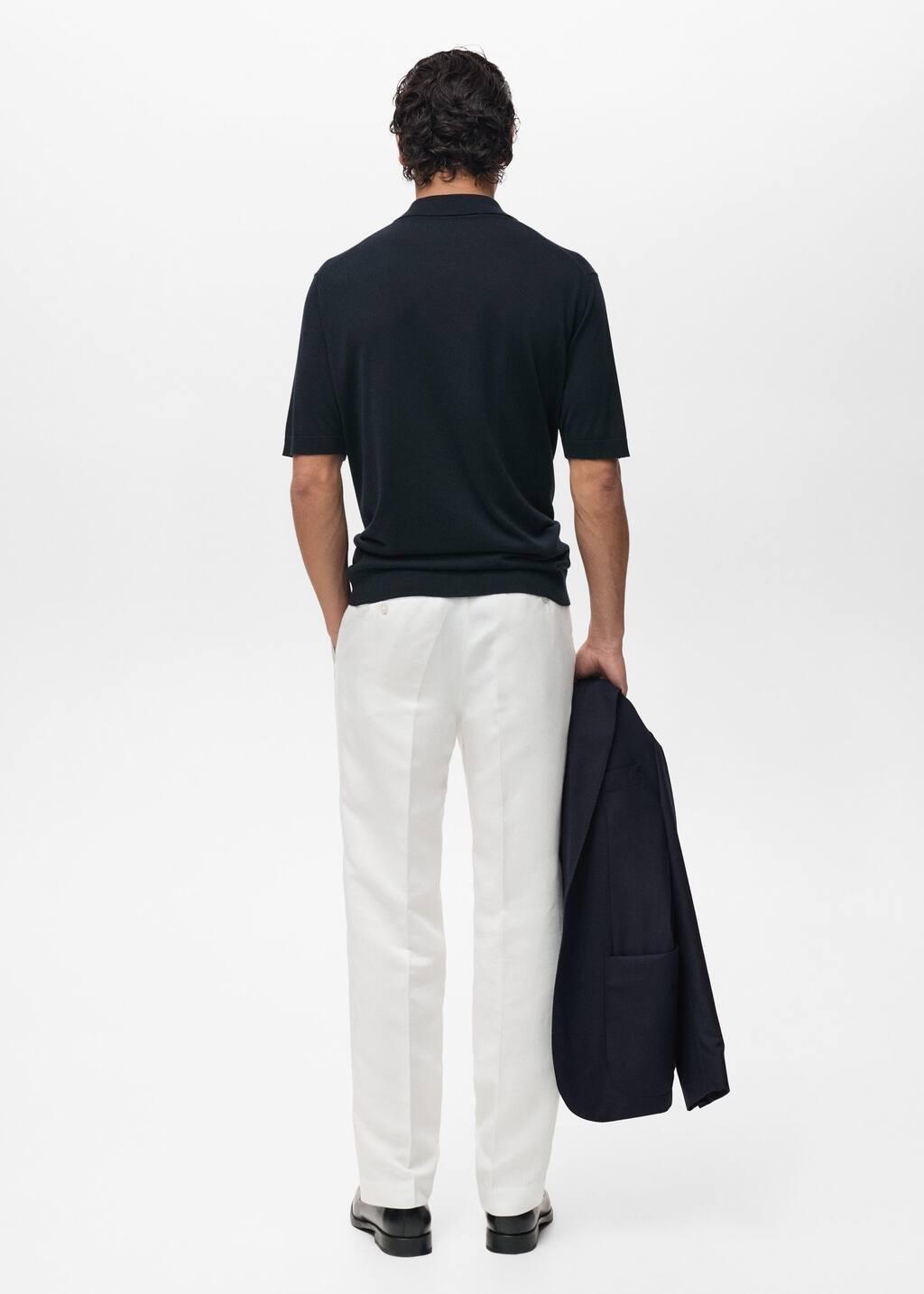 Navy Fine-Knit Lyocell Polo Shirt, , large image number 5