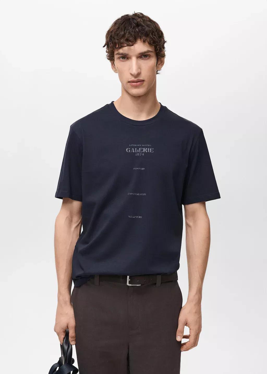 Navy Short-Sleeved Printed T-Shirt, , large image number 0