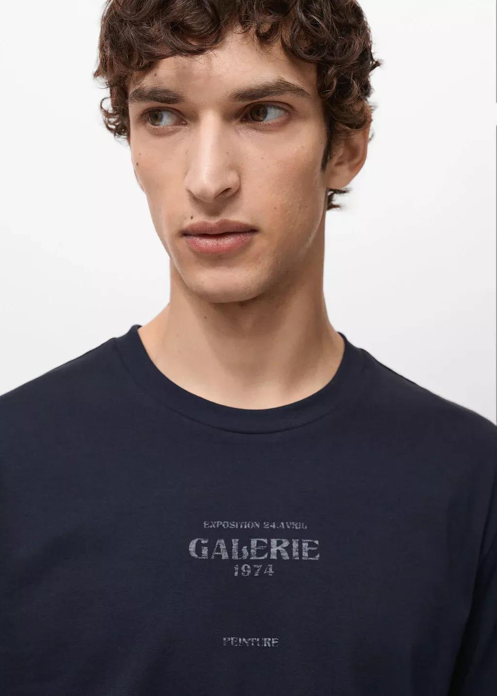 Navy Short-Sleeved Printed T-Shirt, , large image number 1