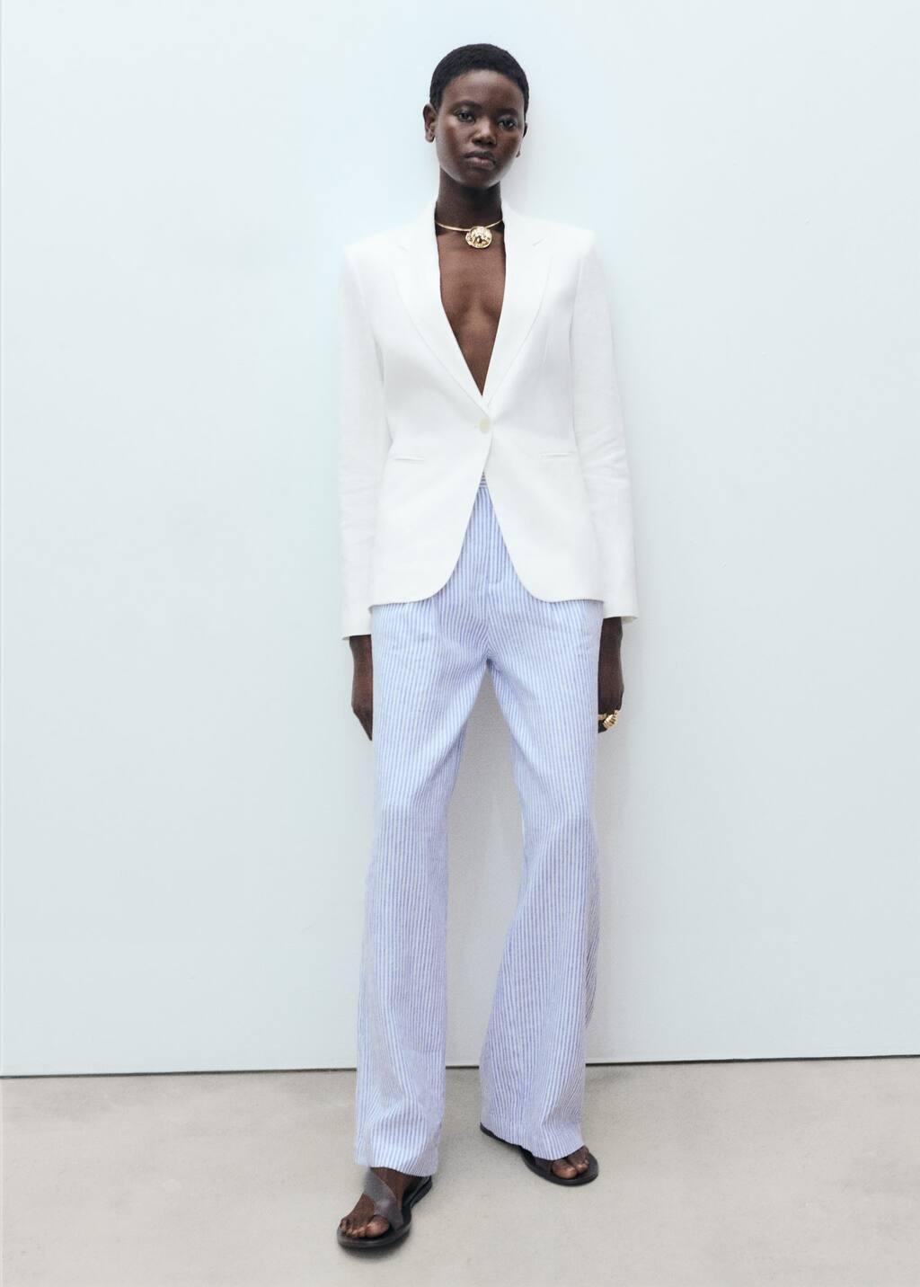Blue Striped Linen-Blend Trousers, , large image number 1