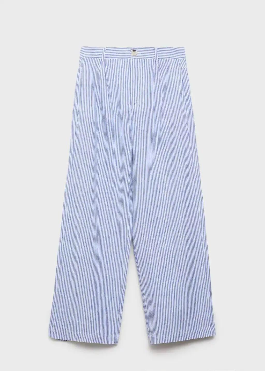 Blue Striped Linen-Blend Trousers, , large image number 3