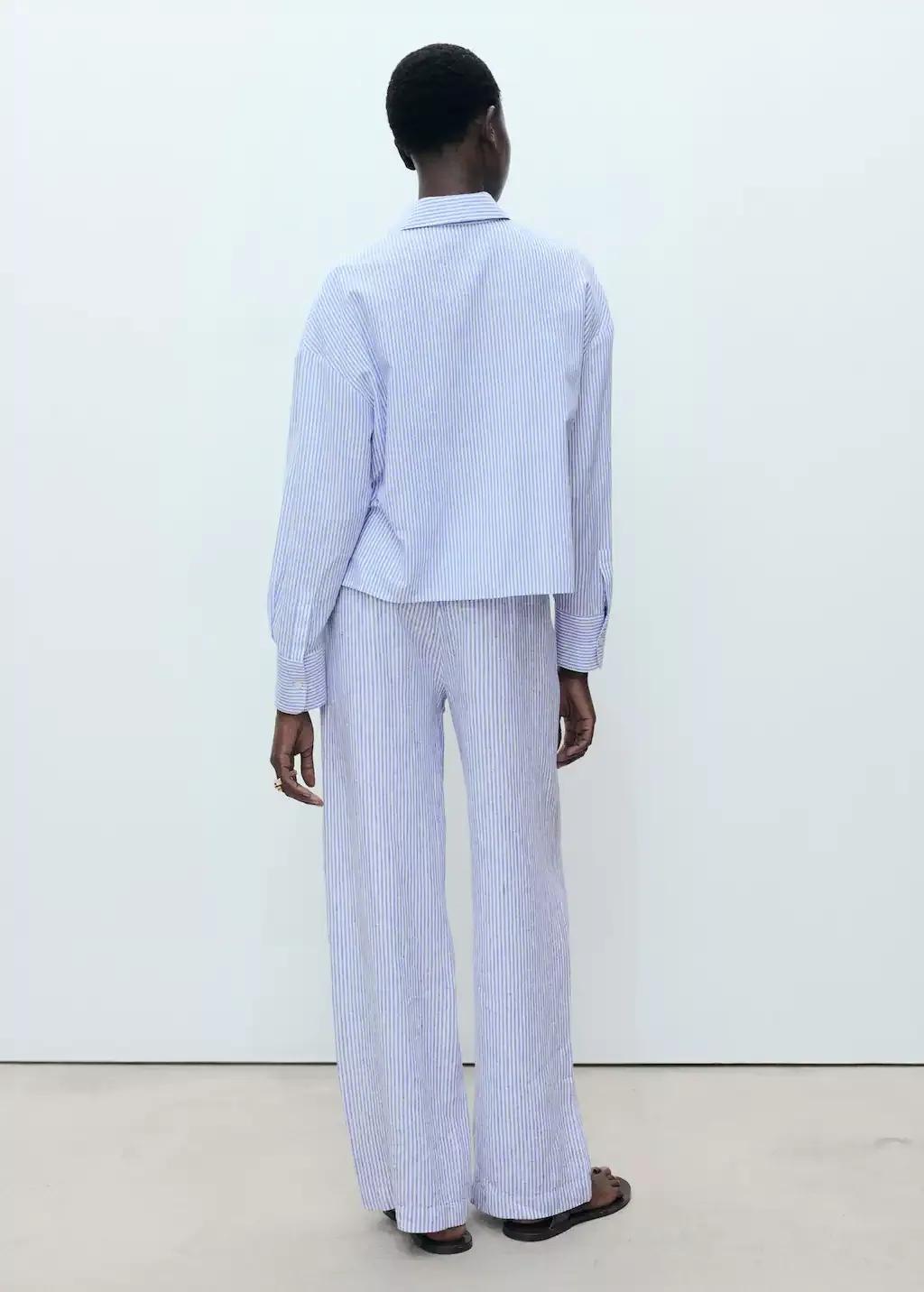 Blue Striped Linen-Blend Trousers, , large image number 6