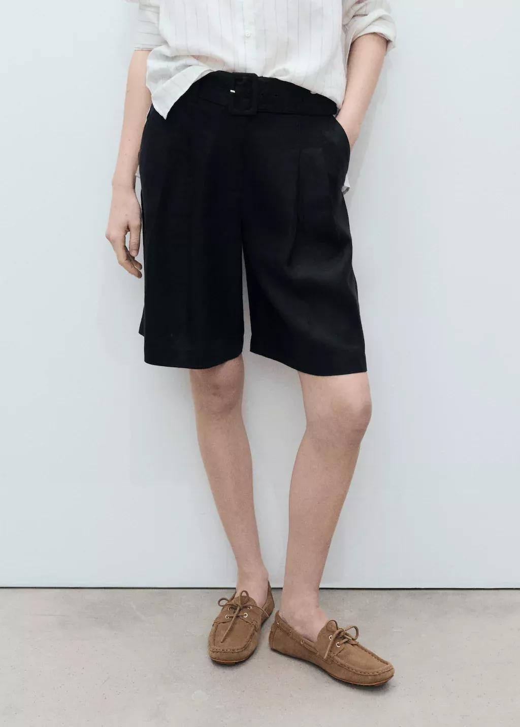 BLACK Belt linen-blend Bermuda shorts, , large image number 0