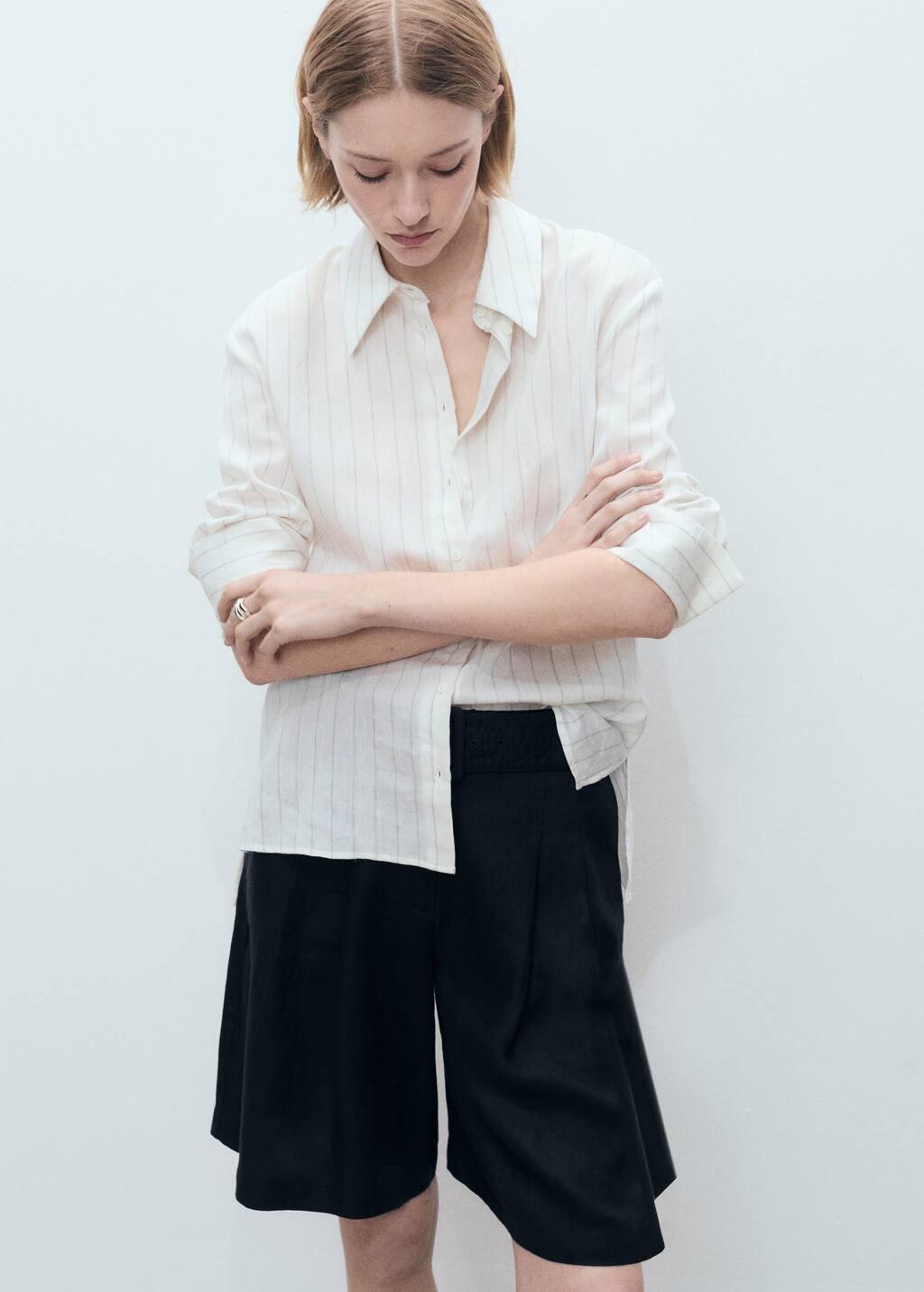 BLACK Belt linen-blend Bermuda shorts, , large image number 1