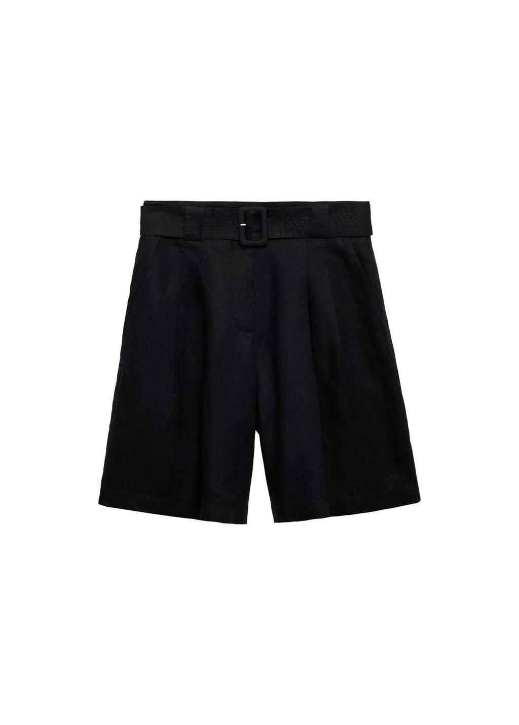 BLACK Belt linen-blend Bermuda shorts, , large image number 4