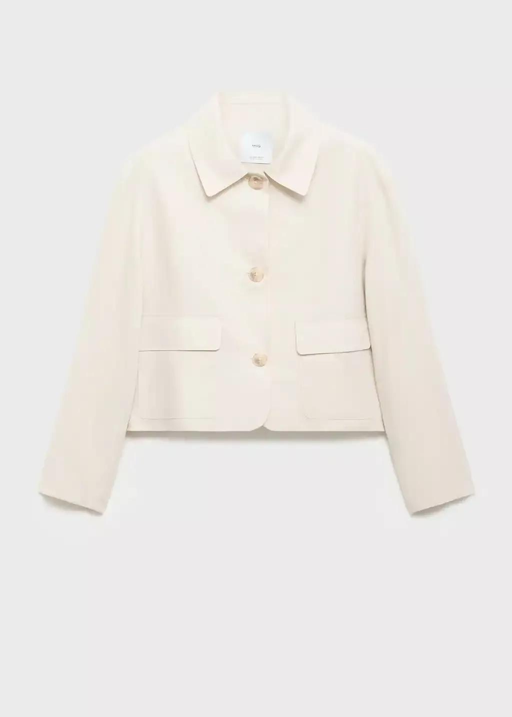 Beige Pocket Linen-Blend Jacket, , large image number 3