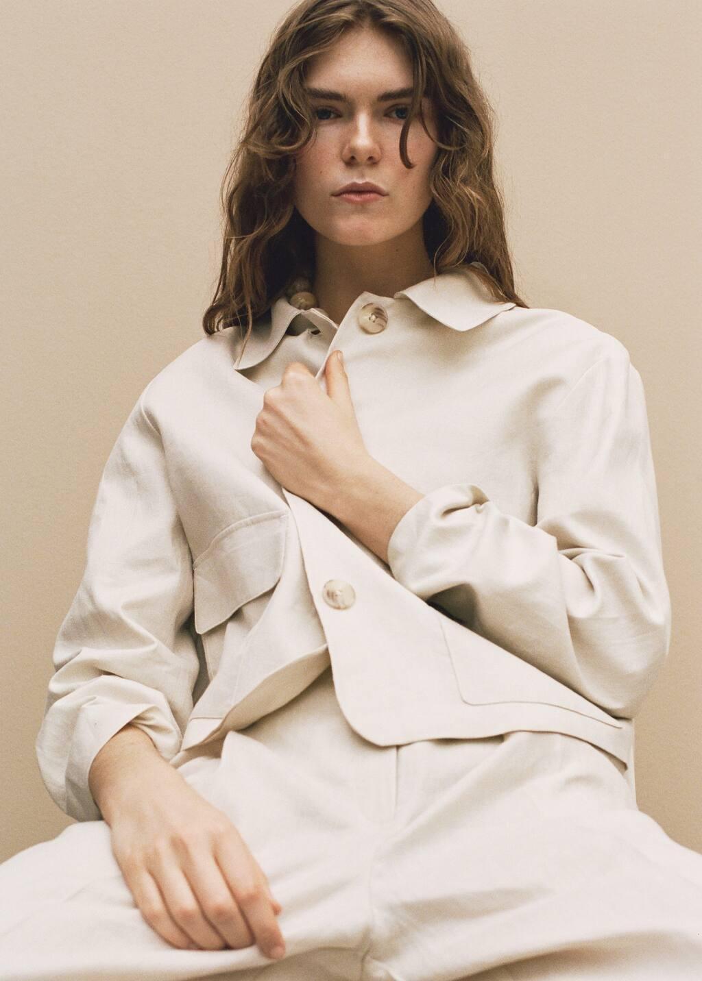 Beige Pocket Linen-Blend Jacket, , large image number 5