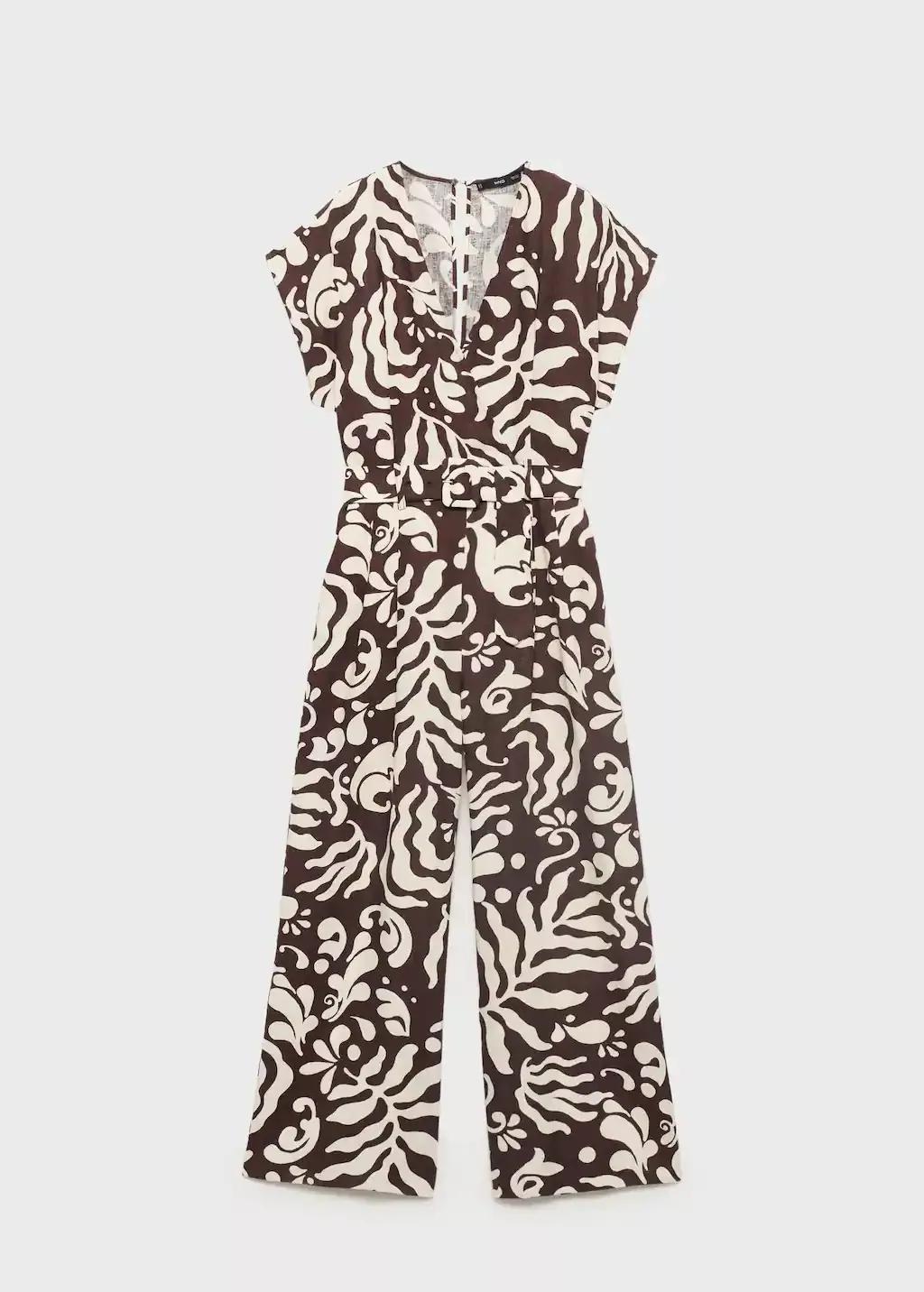 Brown Printed Linen Jumpsuit With Belt, , large image number 3