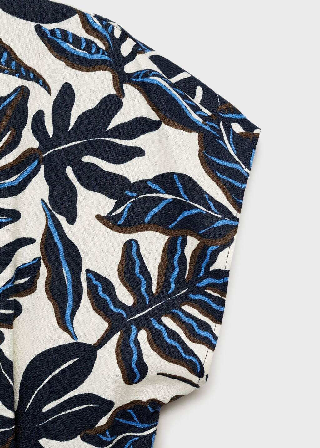 Blue Printed Linen Jumpsuit With Belt, , large image number 4